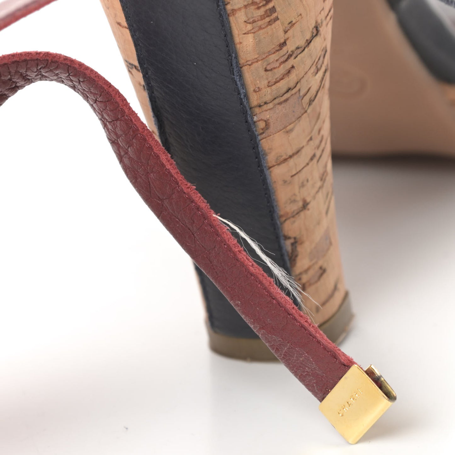 Calfskin Cork CC Ankle Strap Sandals 37.5 Black