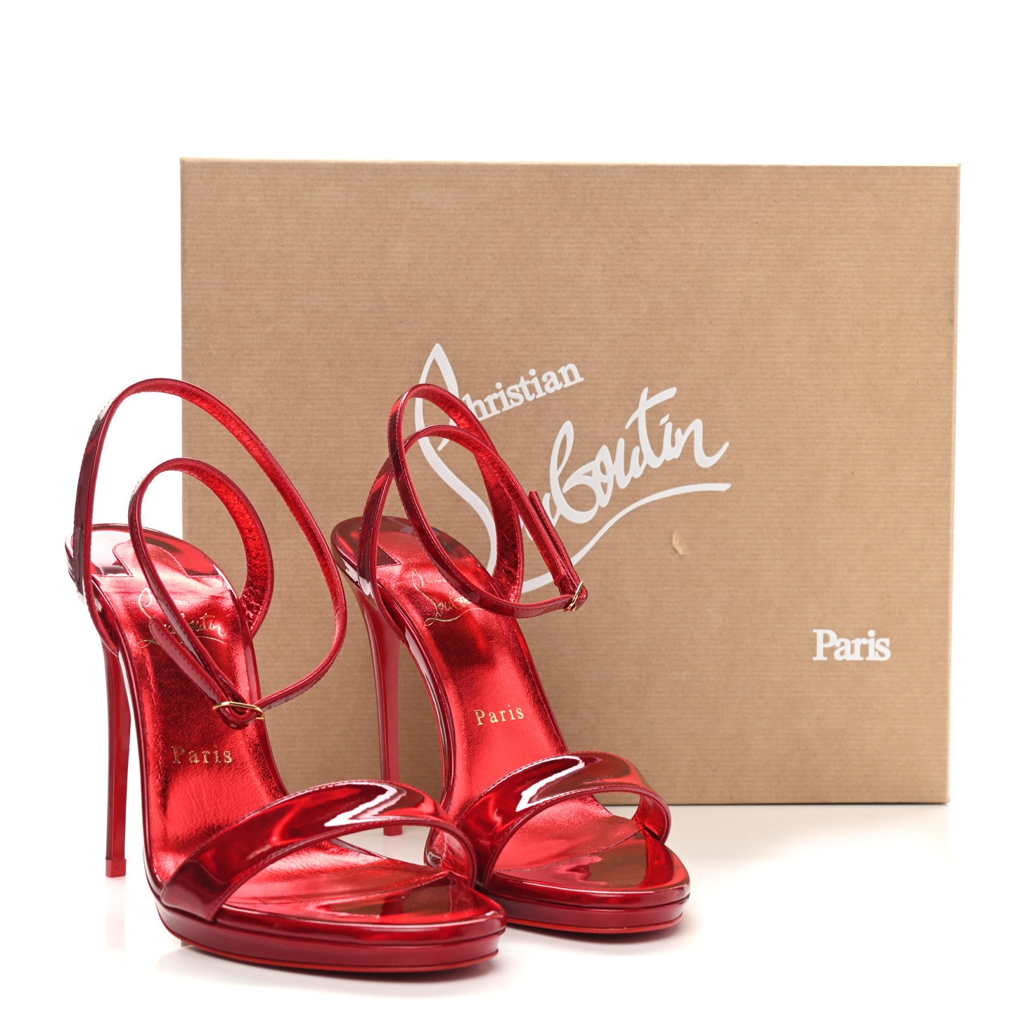 Shiny Patent Calfskin Queen Psych Loubi Ankle Strap Sandals 37.5 Red