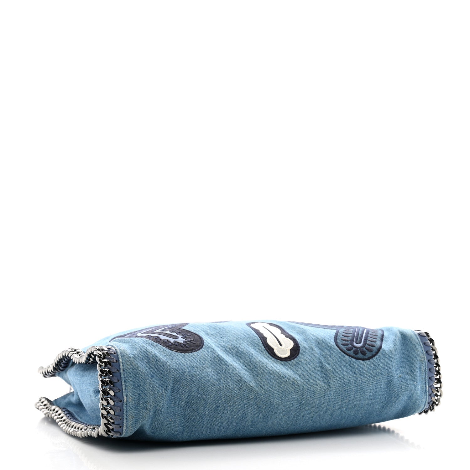 Stella McCartney Eco Denim Embroidered Zigarette Falabella Fold Over Tote Blue 4 of 11