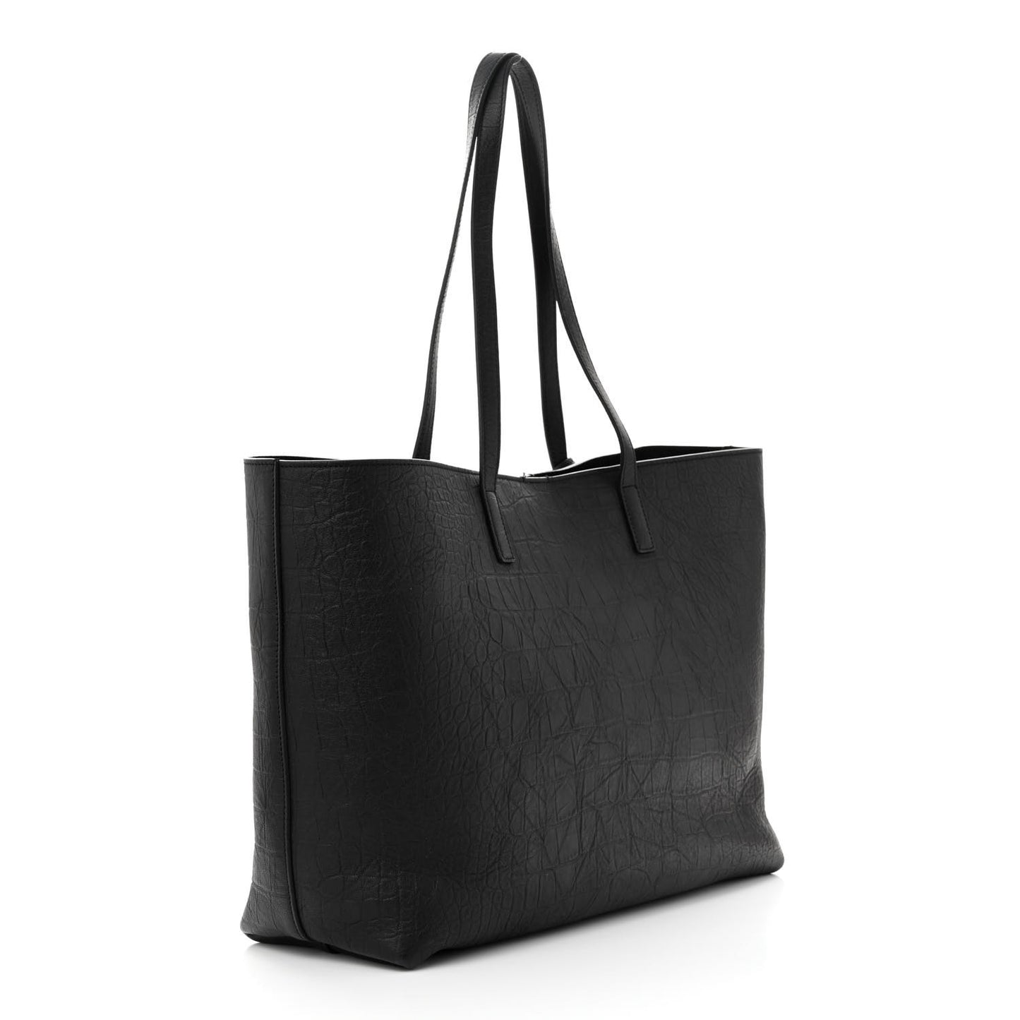 Calfskin Crocodile Embossed Large Shopper Tote Black