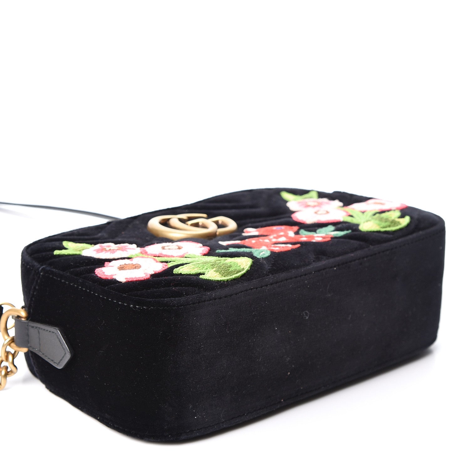 Gucci Velvet Matelasse Deer Embroidered Small GG Marmont Chain Shoulder Bag Black 3 of 9