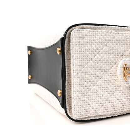 Chanel Braided Raffia Calfskin Quilted Small Chanel 25 Handbag White Black 18 of 21