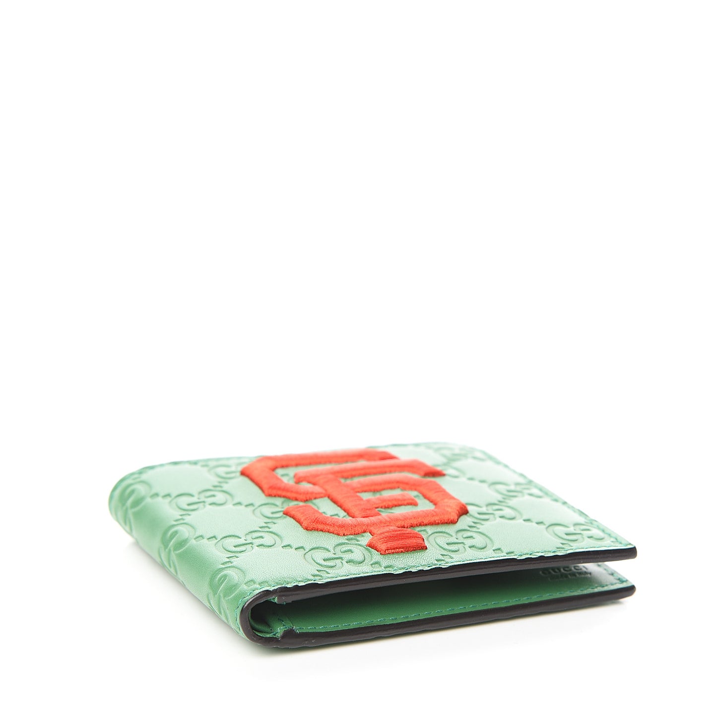 X MLB Guccissima SF Giants Embroidered Bi-Fold Wallet New Shamrock Deep Orange