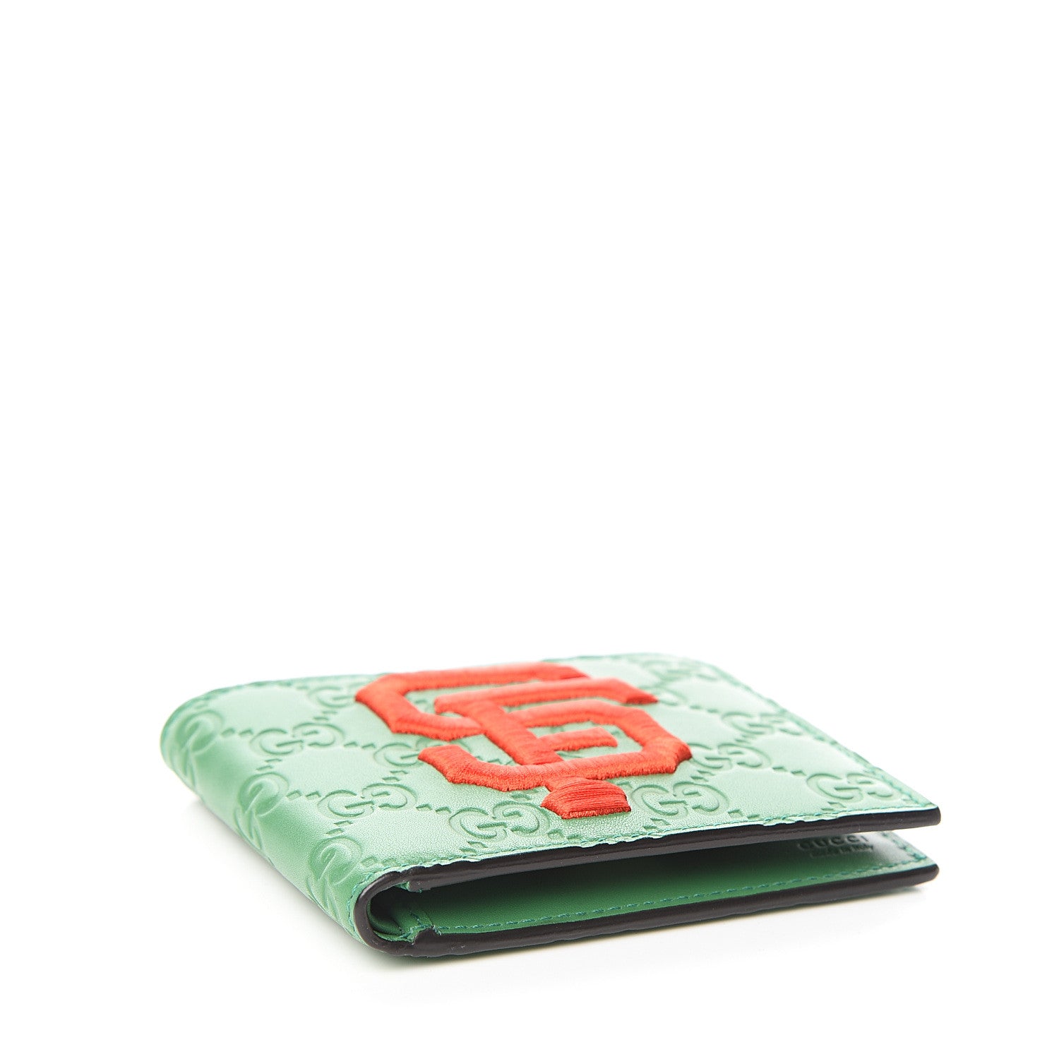 Gucci X MLB Guccissima SF Giants Embroidered Bi-Fold Wallet New Shamrock Deep Orange 3 of 7