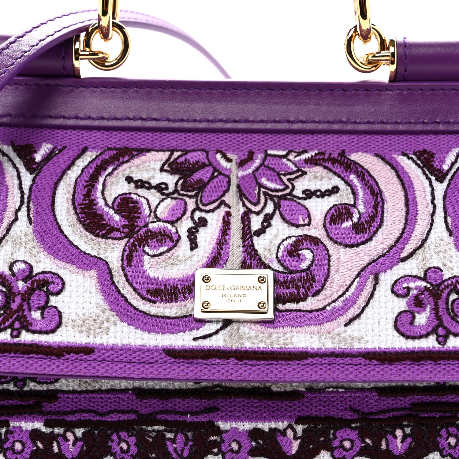 Dolce & Gabbana Canvas Embroidery Majolica Small Sicily Handbag Purple 7 of 9