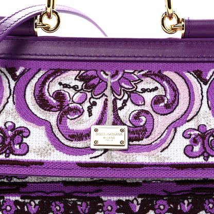 Dolce & Gabbana Canvas Embroidery Majolica Small Sicily Handbag Purple 7 of 9