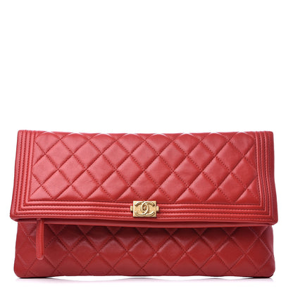 Chanel Lambskin Quilted Beauty CC Boy Clutch Red 1 of 13