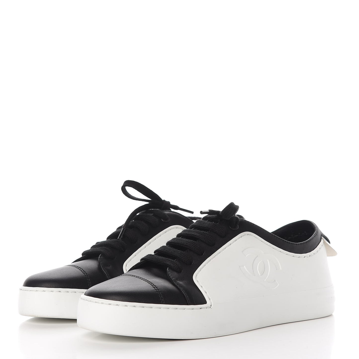 Calfskin Womens CC Sneakers 36.5 Black White