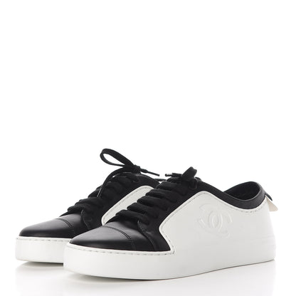 Chanel Calfskin Womens CC Sneakers 36.5 Black White 2 of 10