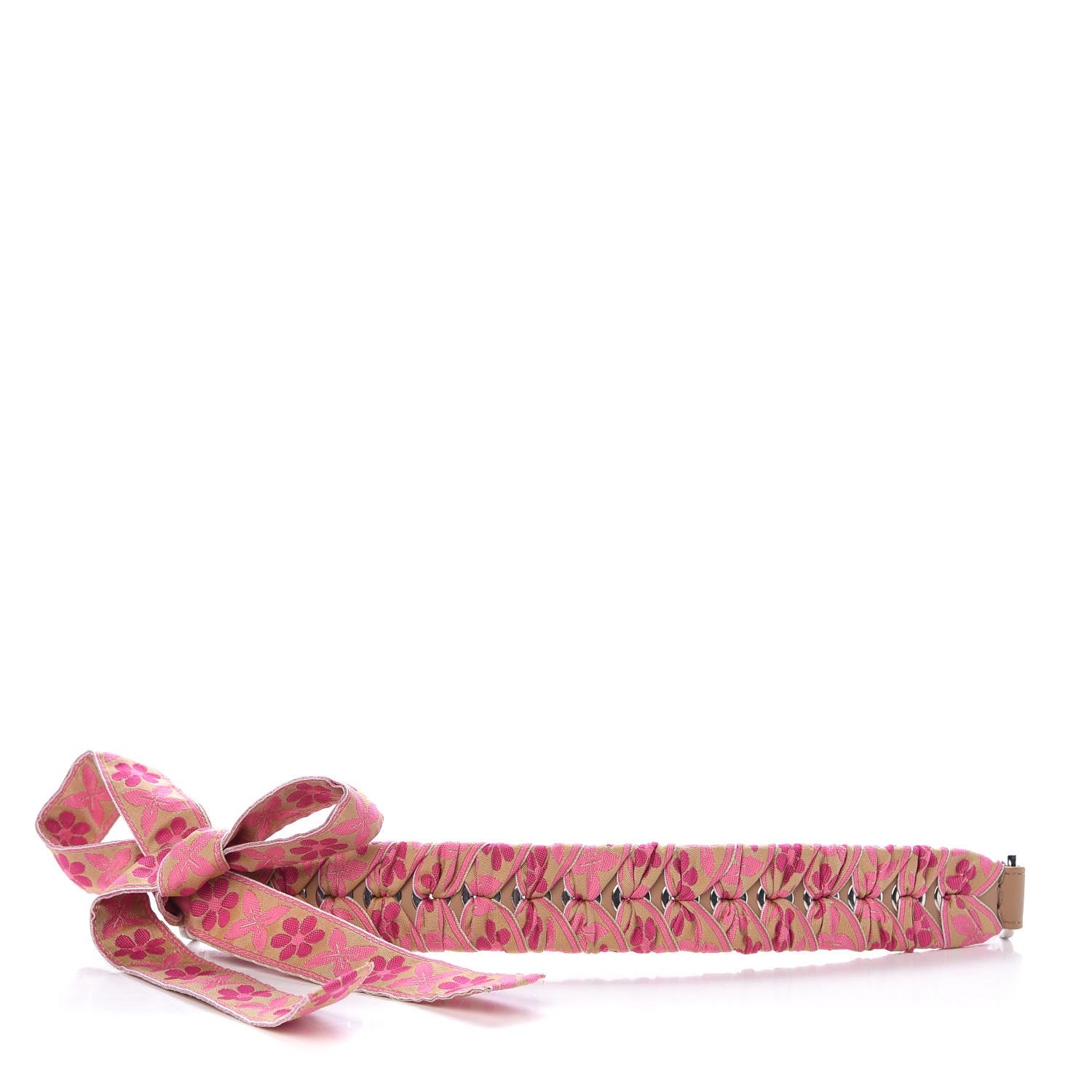 Fendi Calfskin Ribbon Lace Up Floral Strap You Pink 1 of 4