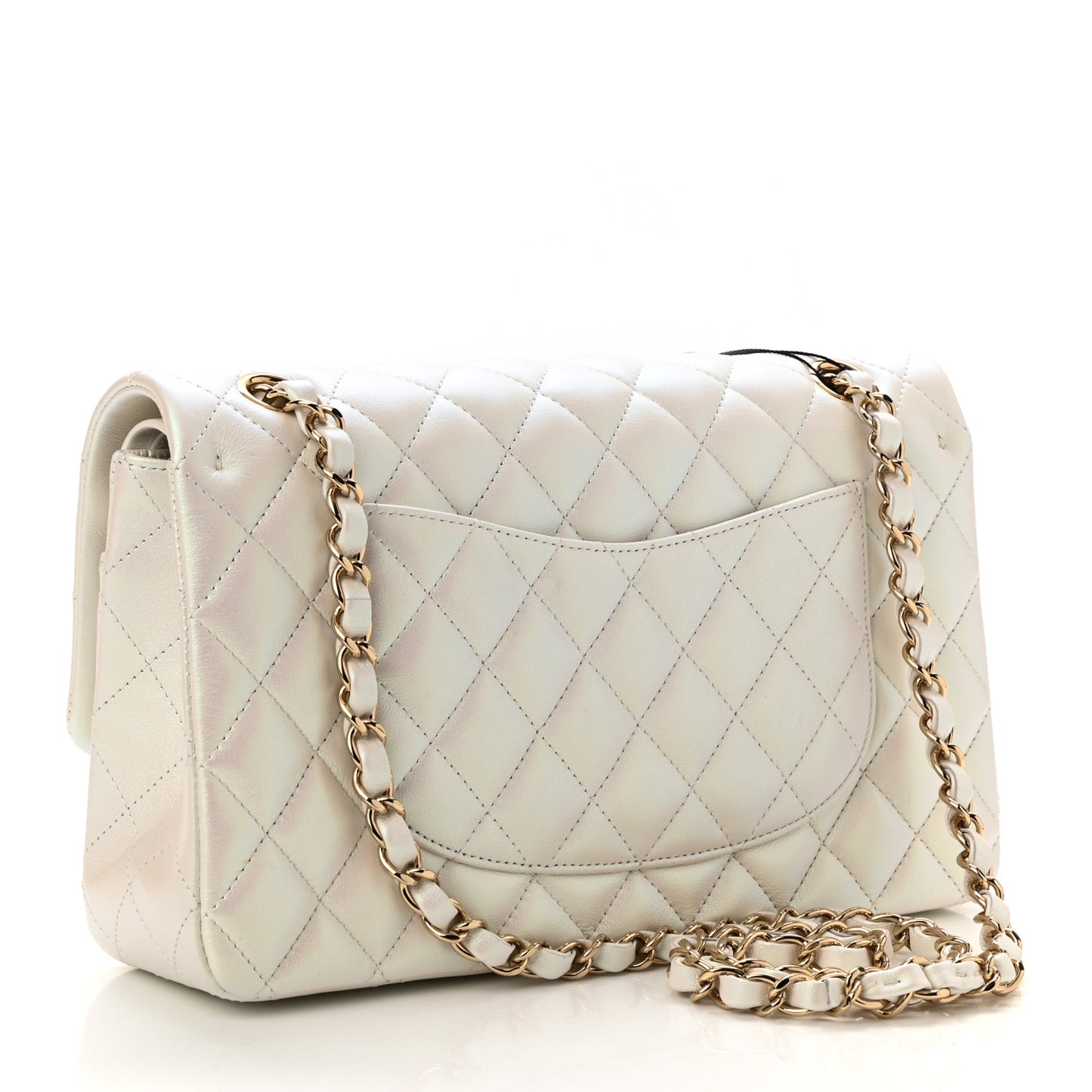Iridescent Calfskin Quilted Medium Double Flap White