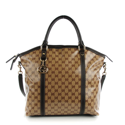 Gucci Crystal Monogram Large GG Charm Dome Satchel Dark Brown 1 of 7