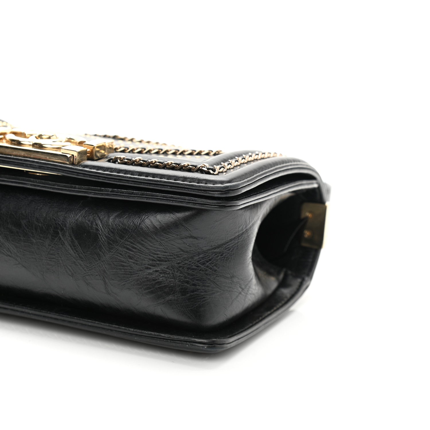 Chanel Crumpled Calfskin Chevron Small Chain Boy Flap Black 9 of 10