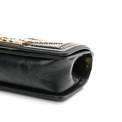 Chanel Crumpled Calfskin Chevron Small Chain Boy Flap Black 9 of 10