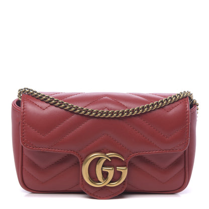 Gucci Calfskin Matelasse Super Mini GG Marmont Shoulder Bag Hibiscus Red 1 of 10