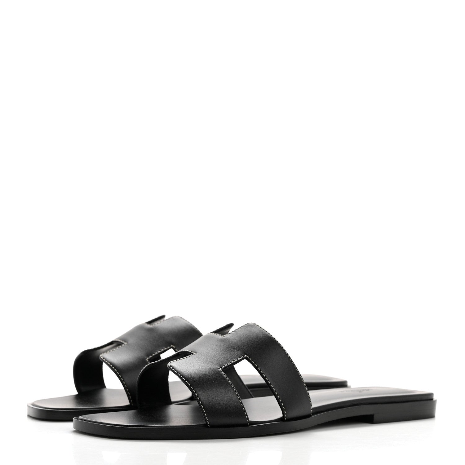 Hermes Box Calfskin Oran Sandals 39 Black 3 of 9