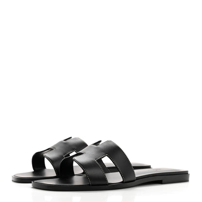 Hermes Box Calfskin Oran Sandals 39 Black 3 of 9