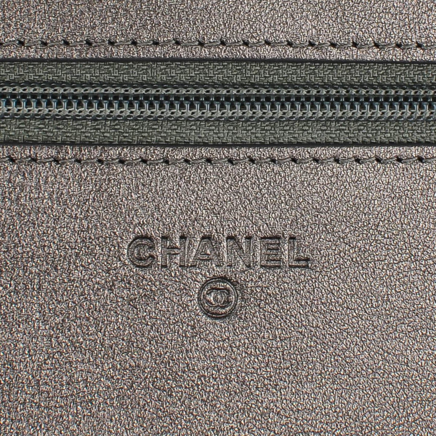 Metallic Calfskin Chevron Quilted Wallet On Chain WOC Dark Silver