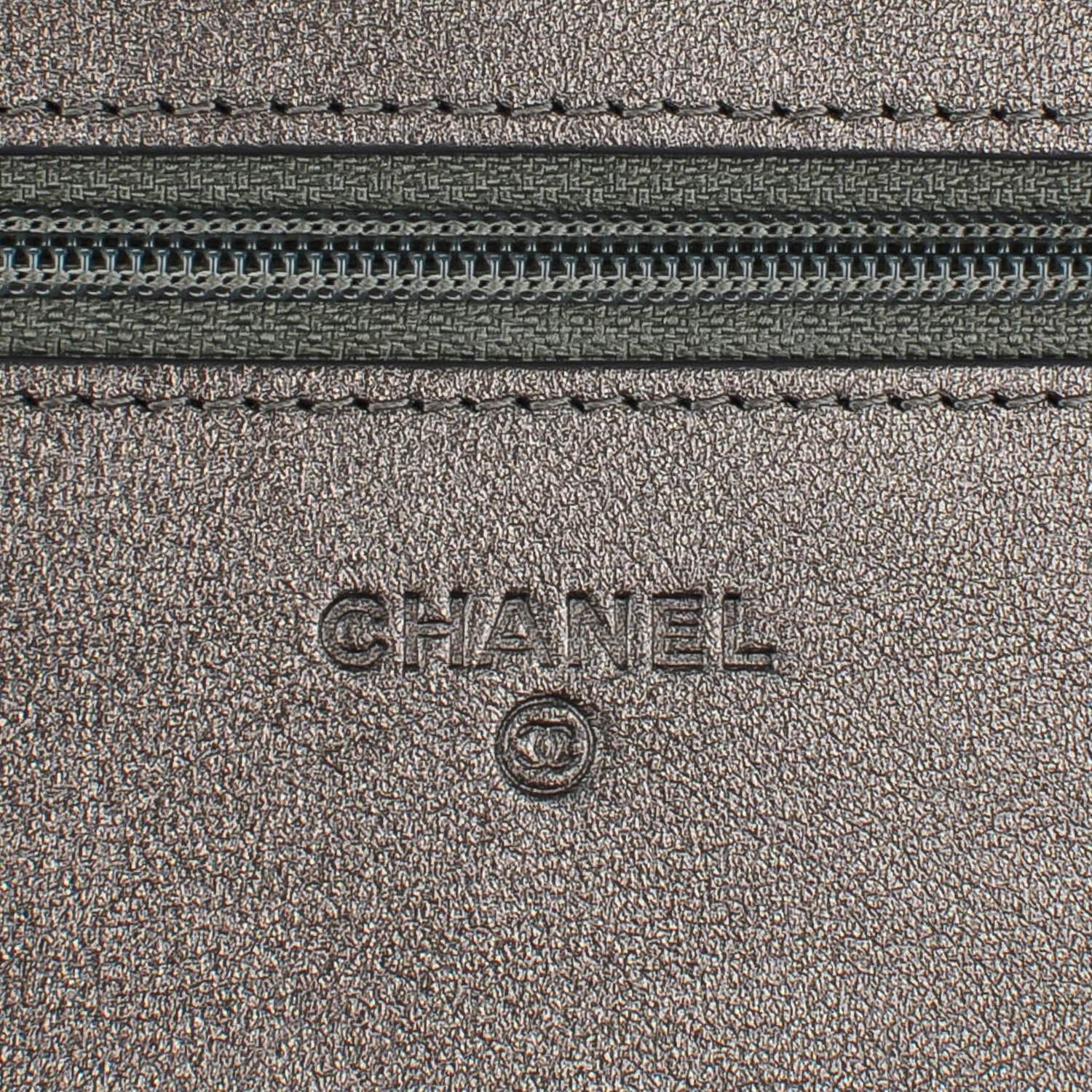 Chanel Metallic Calfskin Chevron Quilted Wallet On Chain WOC Dark Silver 6 of 8