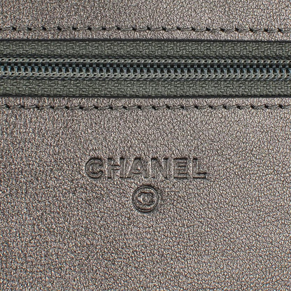 Chanel Metallic Calfskin Chevron Quilted Wallet On Chain WOC Dark Silver 6 of 8