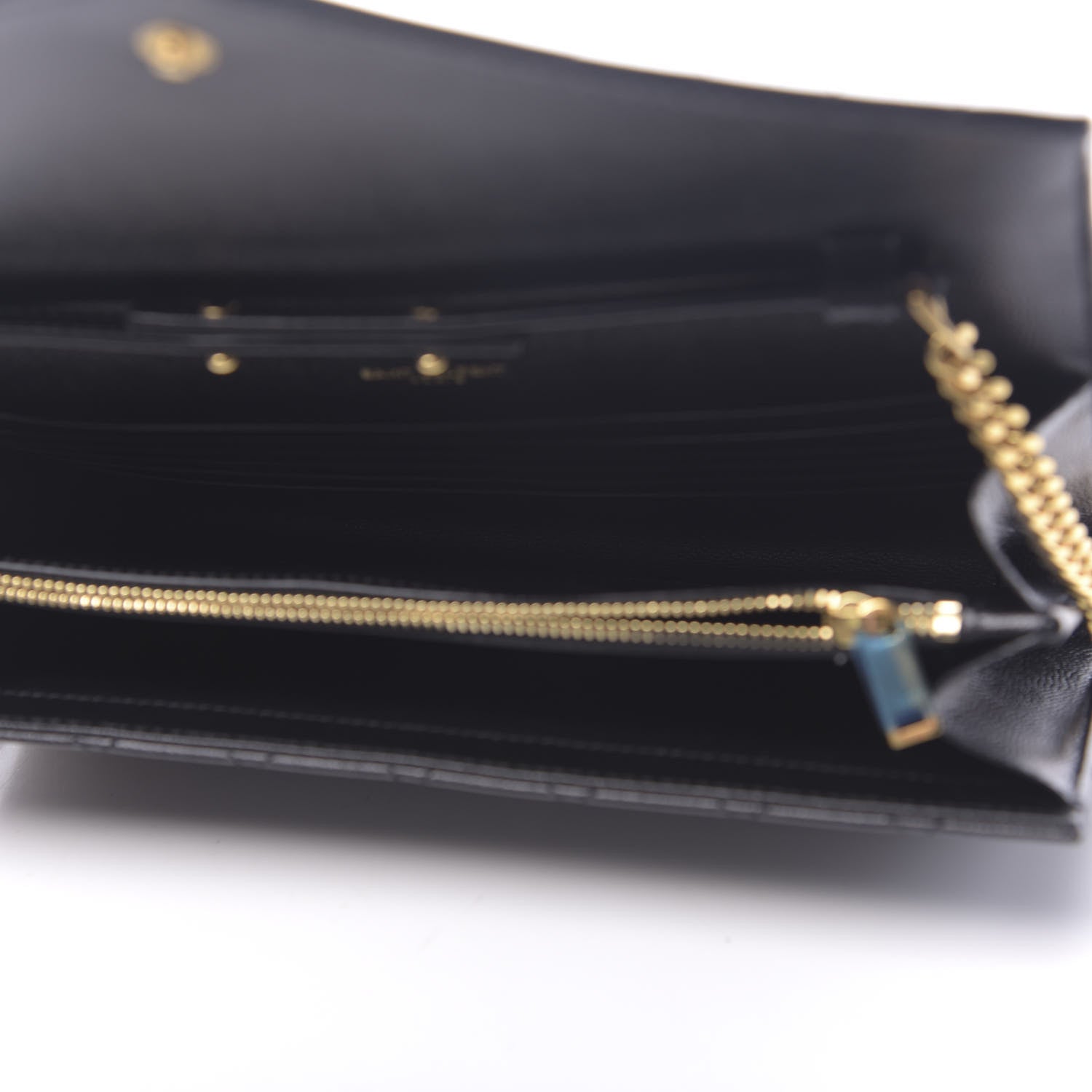 Saint Laurent Grain De Poudre Mixed Matelasse Triquilt Monogram Chain Wallet Black 6 of 11