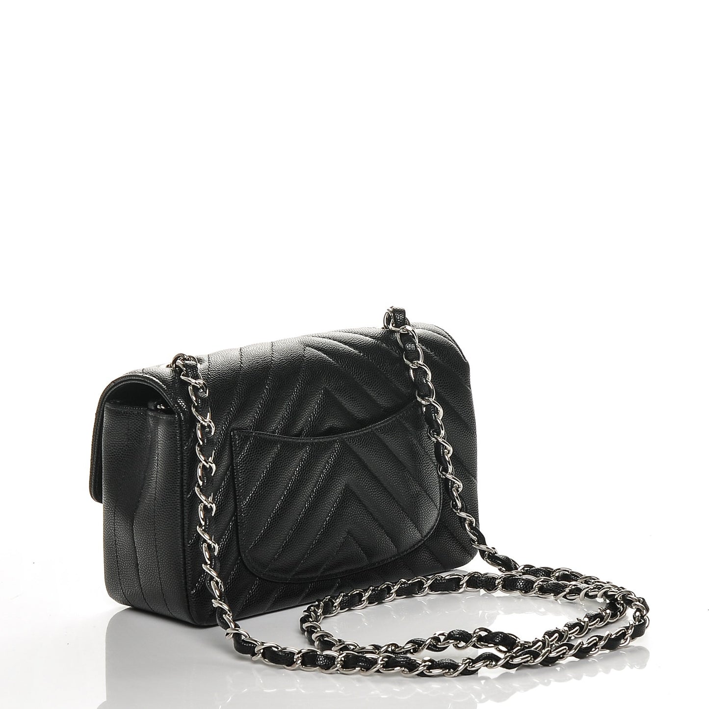 Caviar Chevron Quilted Mini Rectangular Flap Black