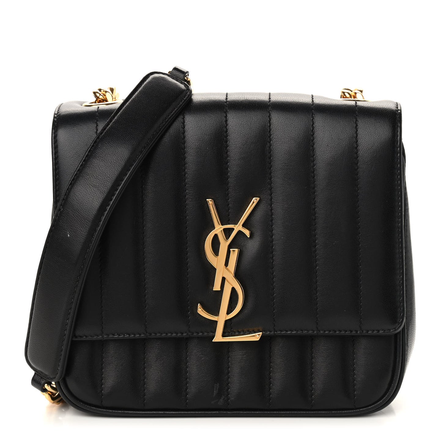 Lambskin Matelasse Monogram Medium Vicky Chain Bag Black