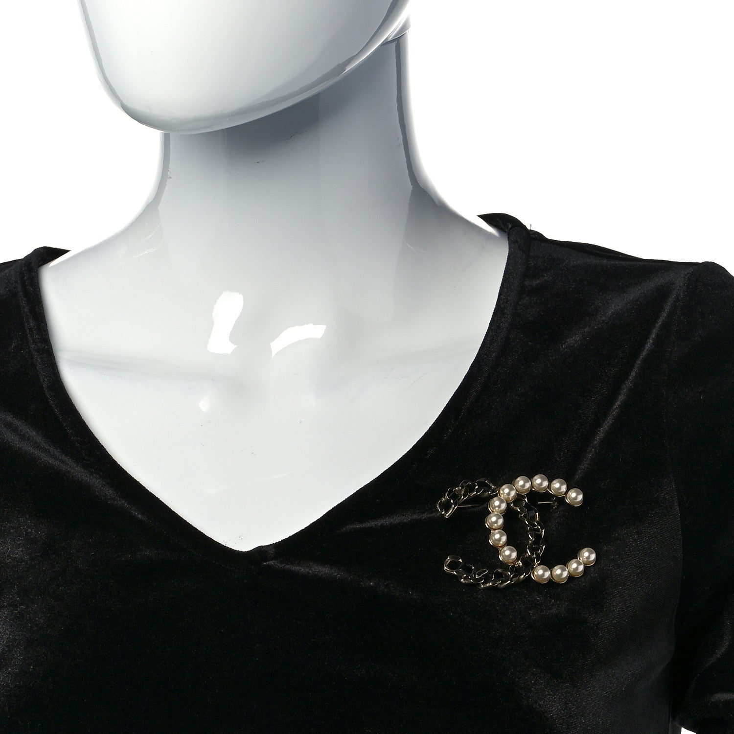 Chanel Lambskin Pearl CC Chain Brooch Black Gold 2 of 7