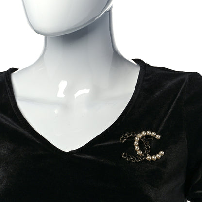 Chanel Lambskin Pearl CC Chain Brooch Black Gold 2 of 7
