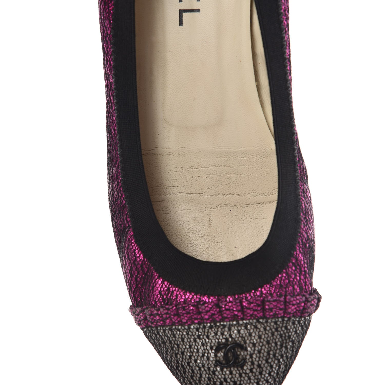 Chanel Metallic Lace Cap Toe Ballerina Flats 37.5 Fuchsia 13 of 14