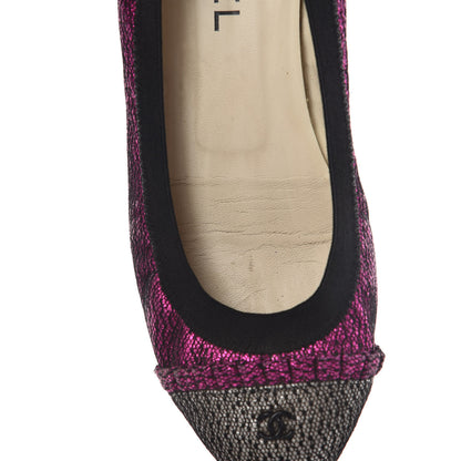 Chanel Metallic Lace Cap Toe Ballerina Flats 37.5 Fuchsia 13 of 14