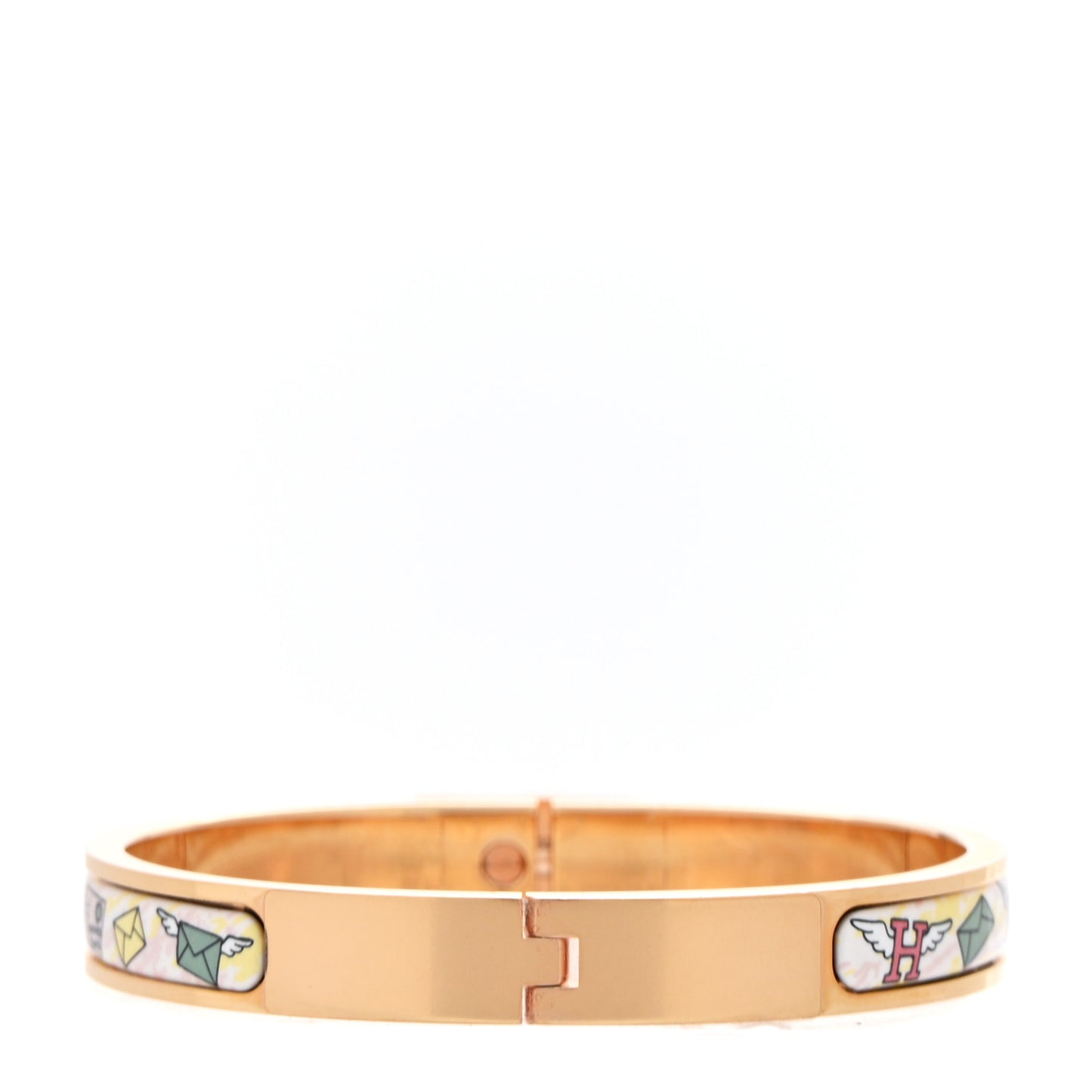 Enamel Printed Hermes Flagship Mini Clic Kelly Bracelet PM Jasmin