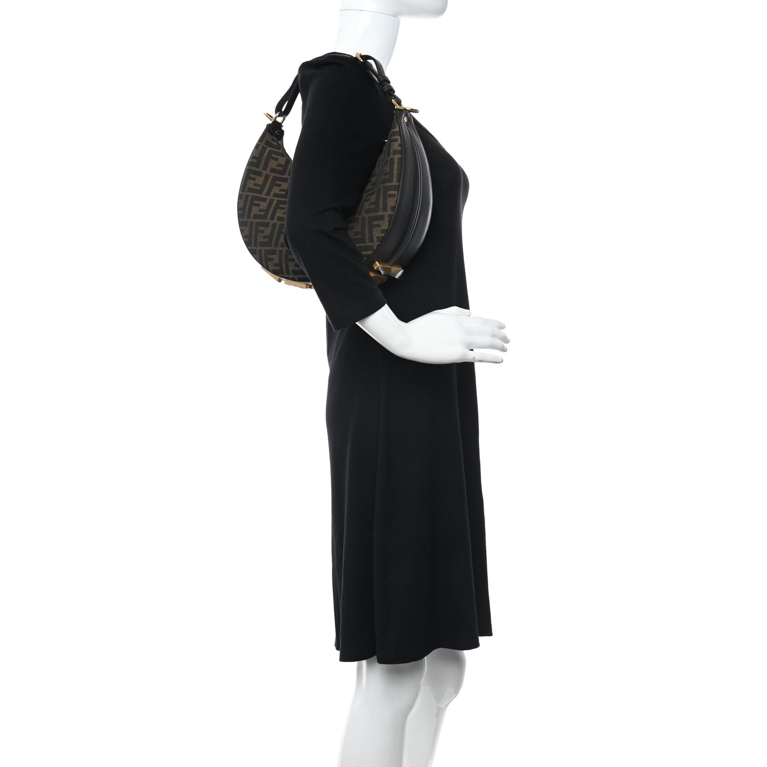 Fendi Fabric Jacquard Vitello Grace FF 1974 Small Fendigraphy Hobo Bag Tobacco Moro Ebano 2 of 10