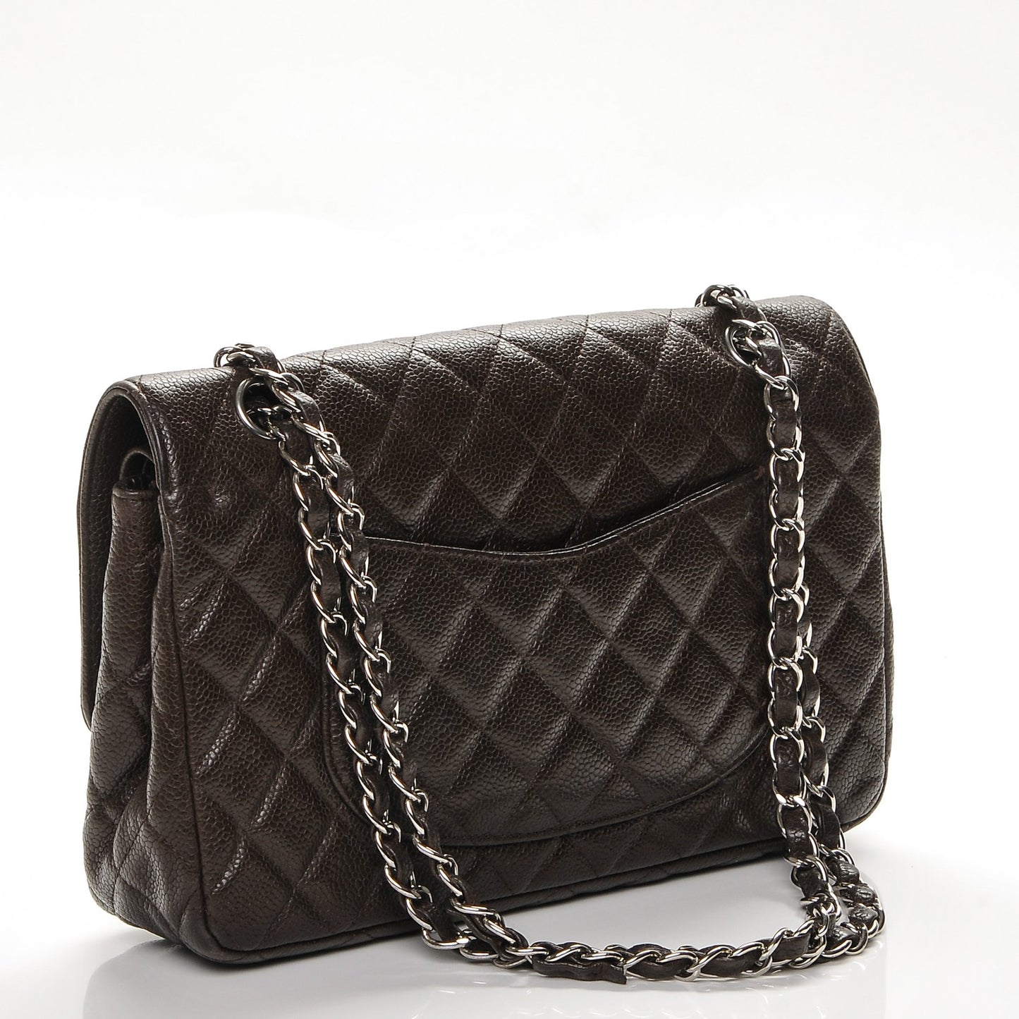 Caviar Quilted Medium Double Flap Brown