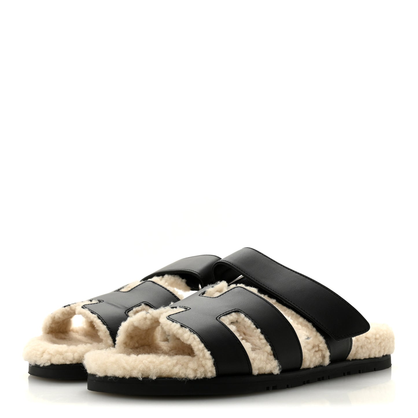 Calfskin Woolskin Womens Chypre Sandals 40 Black Ecru
