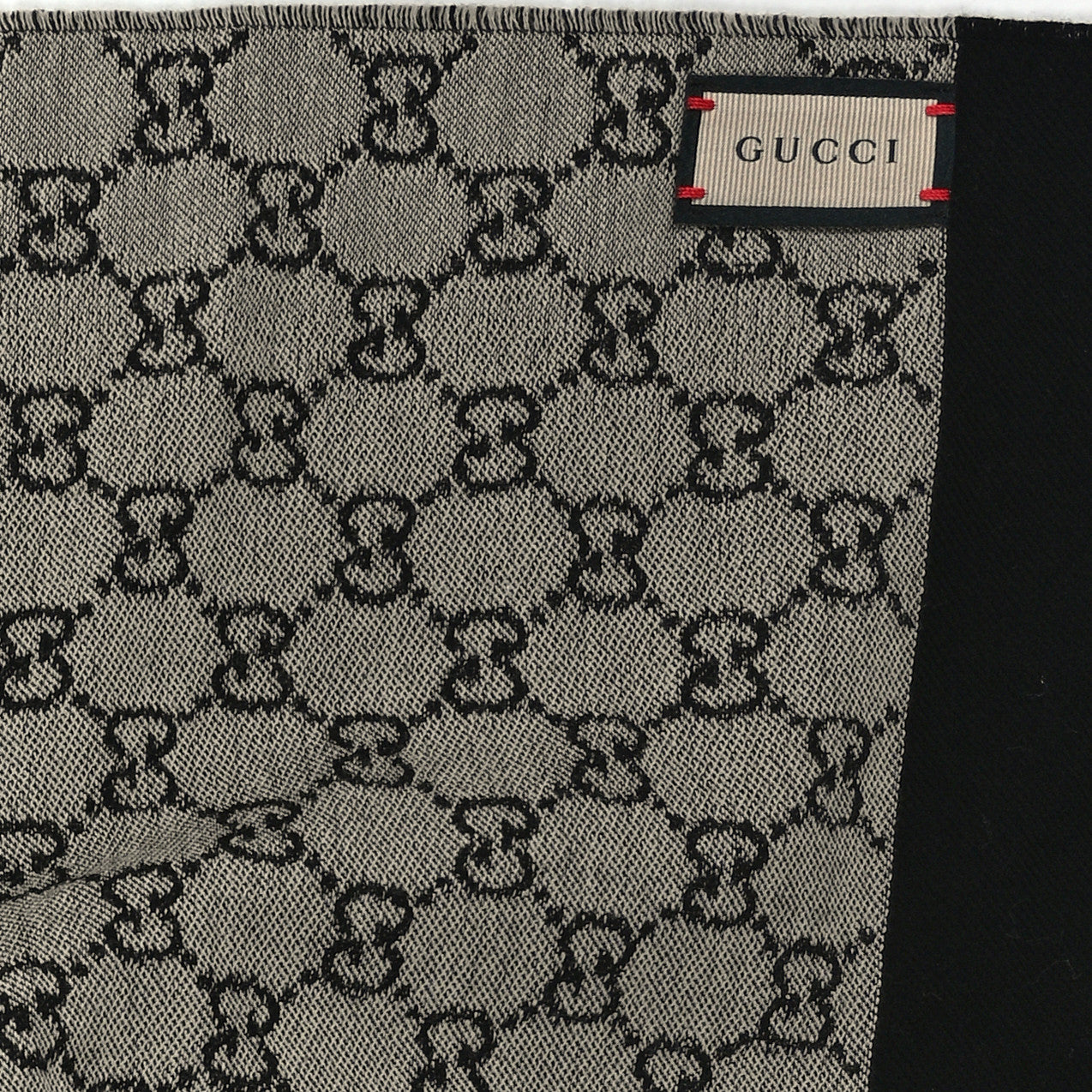 Cotton GG Monogram Fringe Scarf Grey Black
