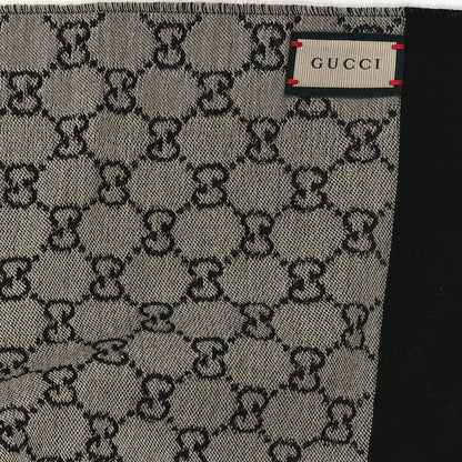 Gucci Cotton GG Monogram Fringe Scarf Grey Black 4 of 4