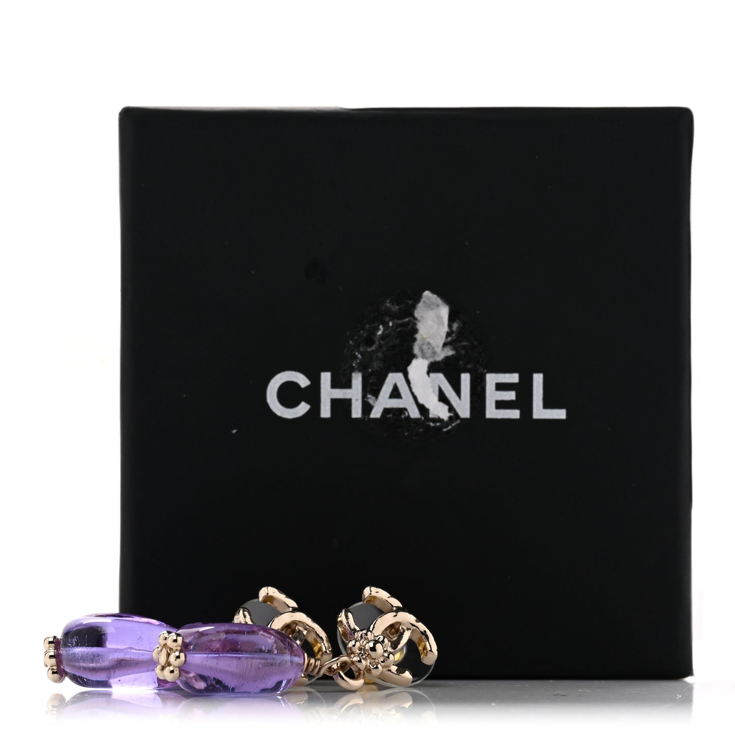 Bead CC Flower Drop Earrings Golden Purple