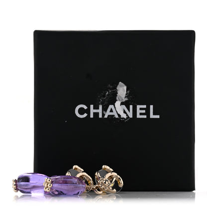 Chanel Bead CC Flower Drop Earrings Golden Purple 5 of 5