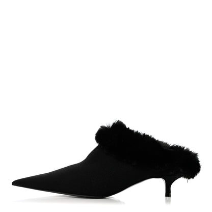 Balenciaga Sustainable Knit Faux Fur Knife Pointed Toe 40mm Mules 37 Black 1 of 10