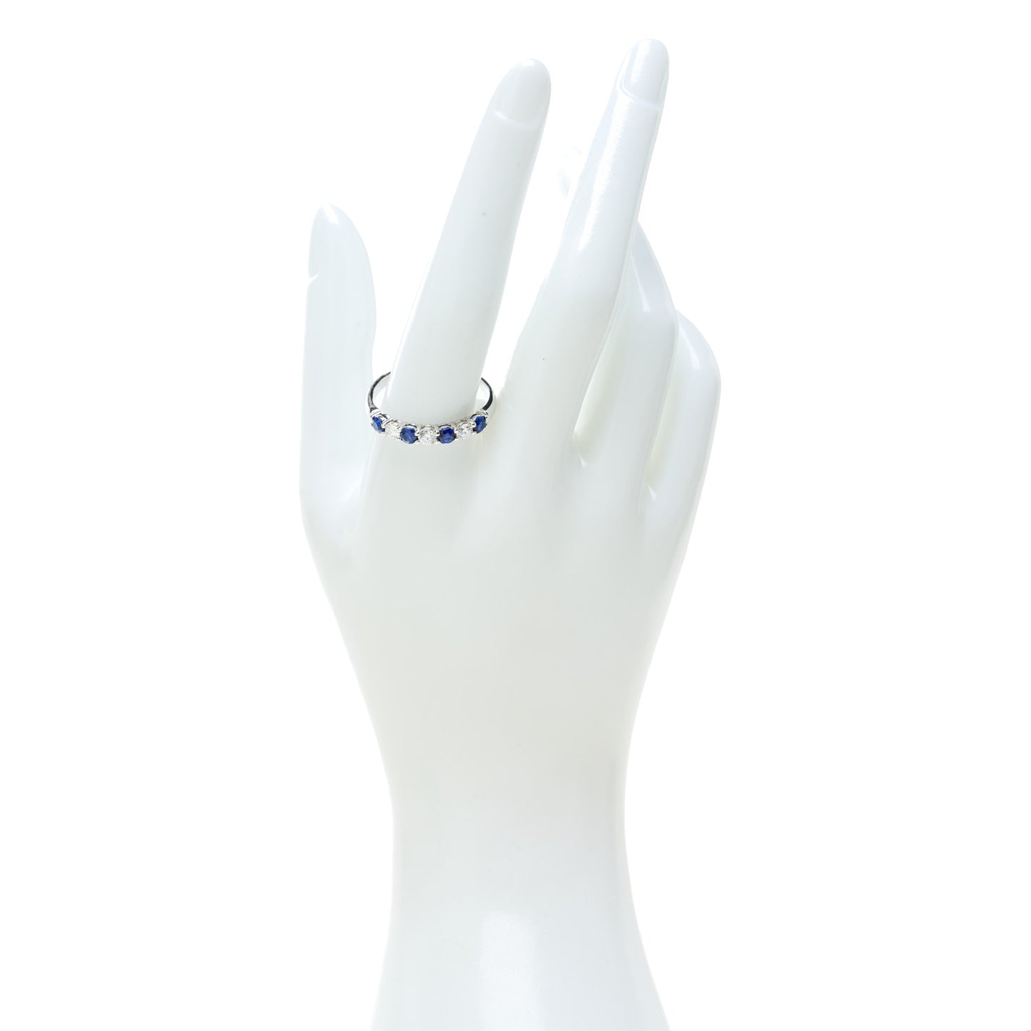 Platinum Diamond Blue Sapphire Embrace Half Circle Ring 65 11