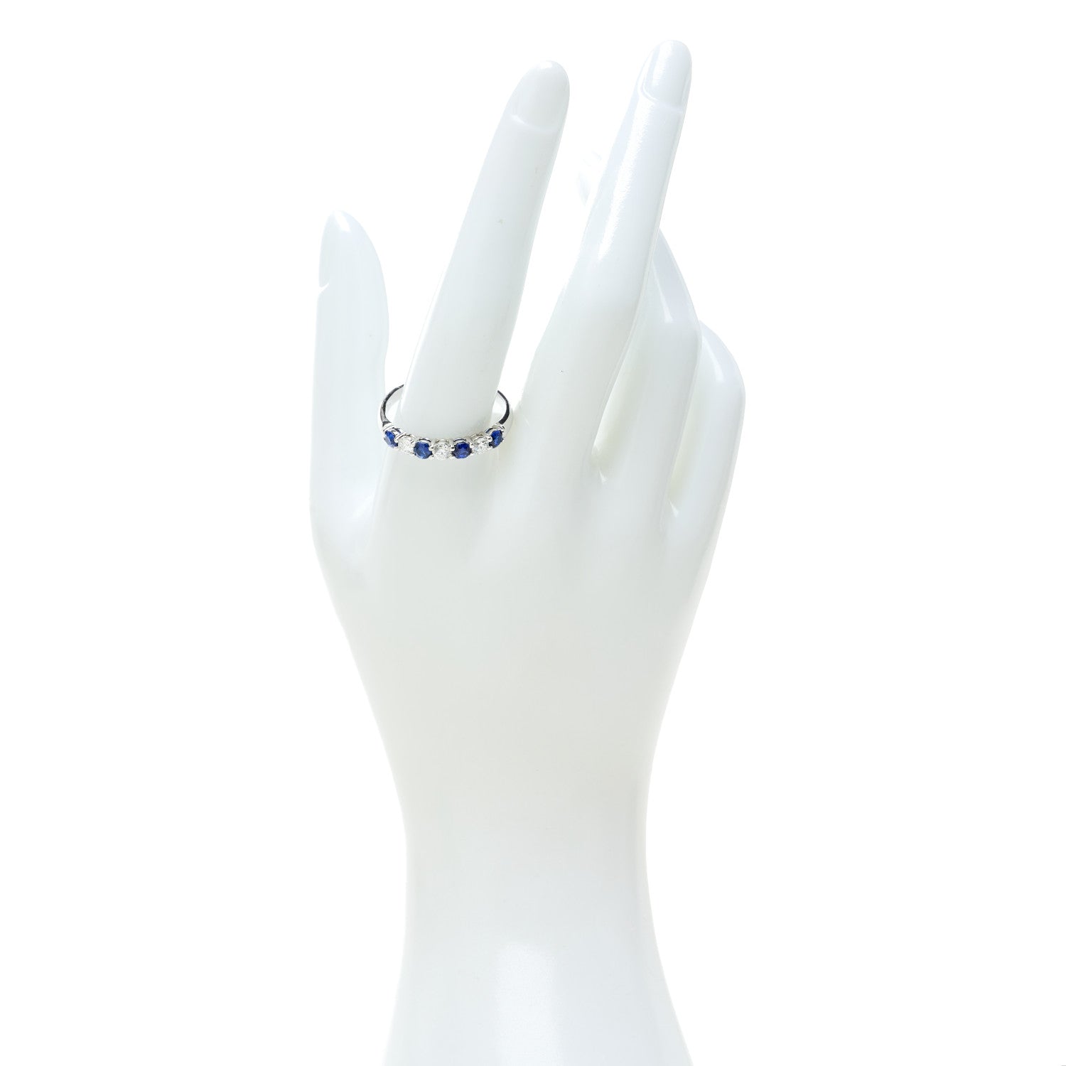 Tiffany Platinum Diamond Blue Sapphire Embrace Half Circle Ring 65 11 2 of 5