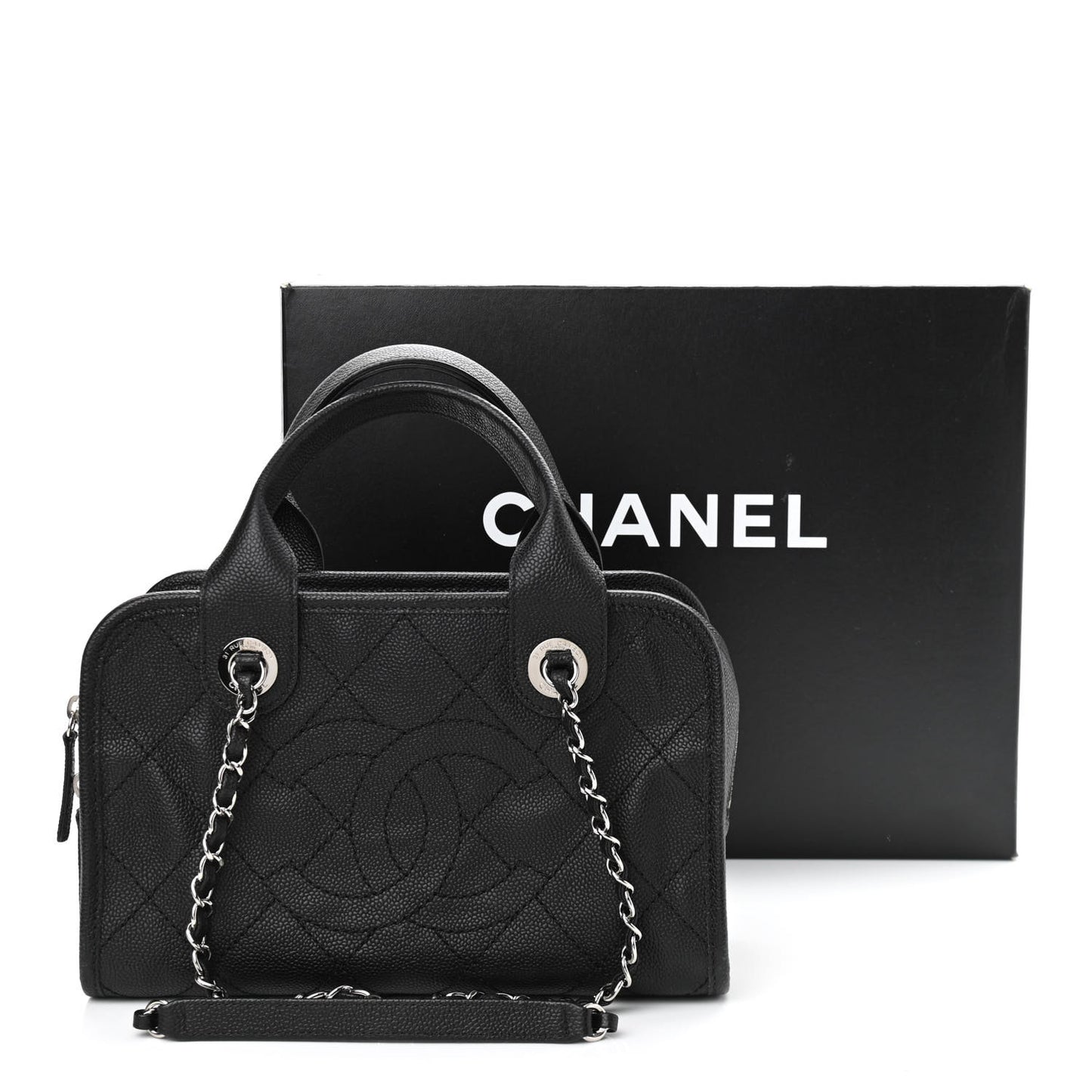 Caviar Quilted Small Deauville Bowling Bag Black