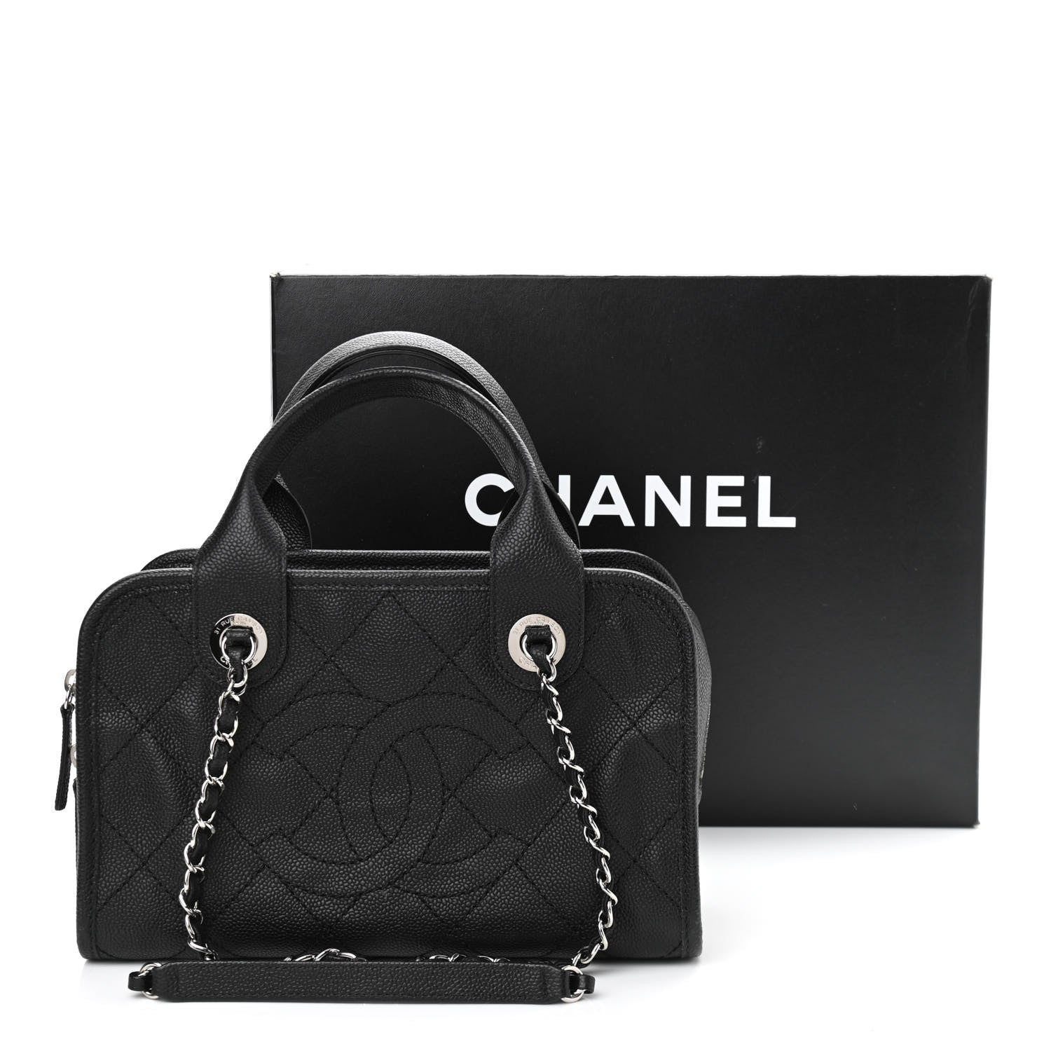 Chanel Caviar Quilted Small Deauville Bowling Bag Black 13 of 13