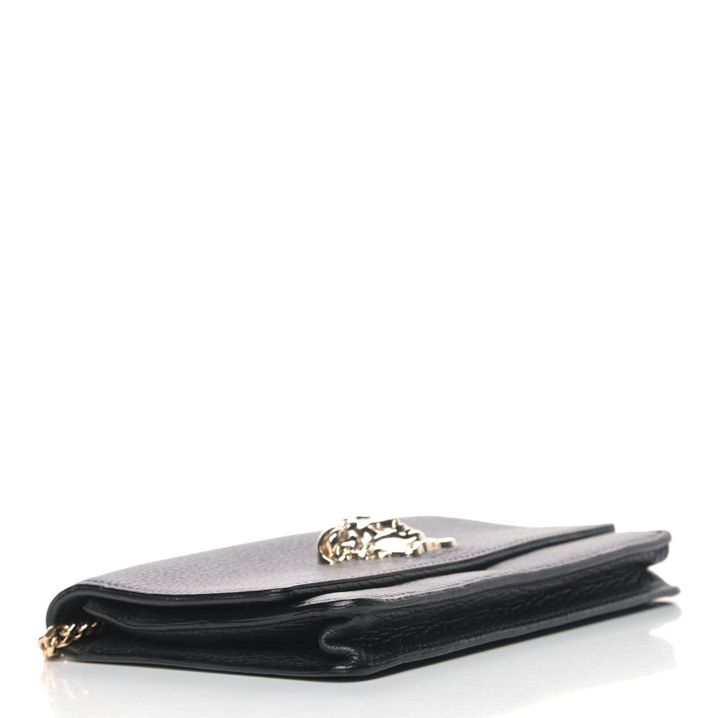Grained Calfskin Medusa Evening Clutch Bag Black