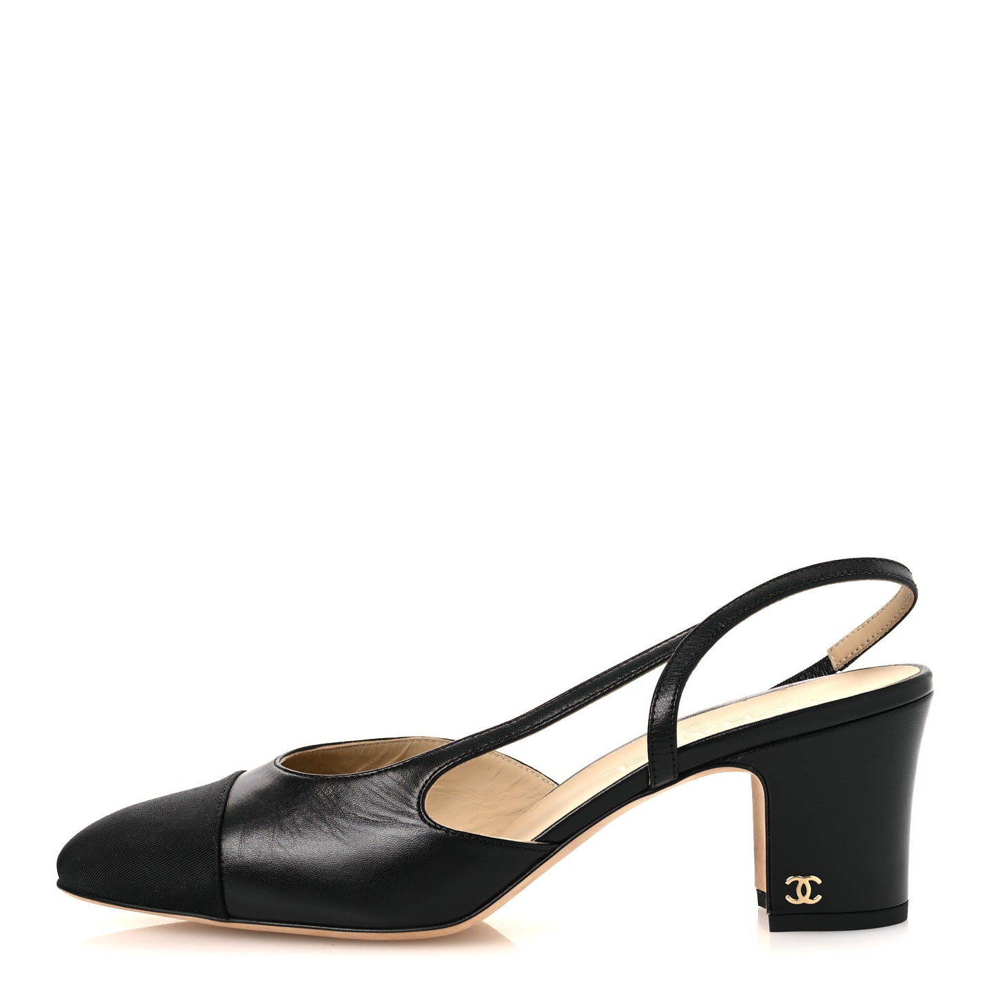 Goatskin Grosgrain Cap Toe CC Slingback Pumps  40 Black