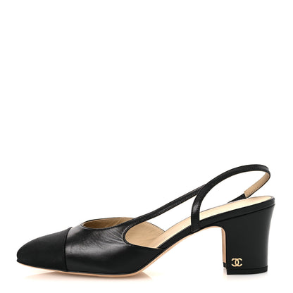 Chanel Goatskin Grosgrain Cap Toe CC Slingback Pumps  40 Black 1 of 12