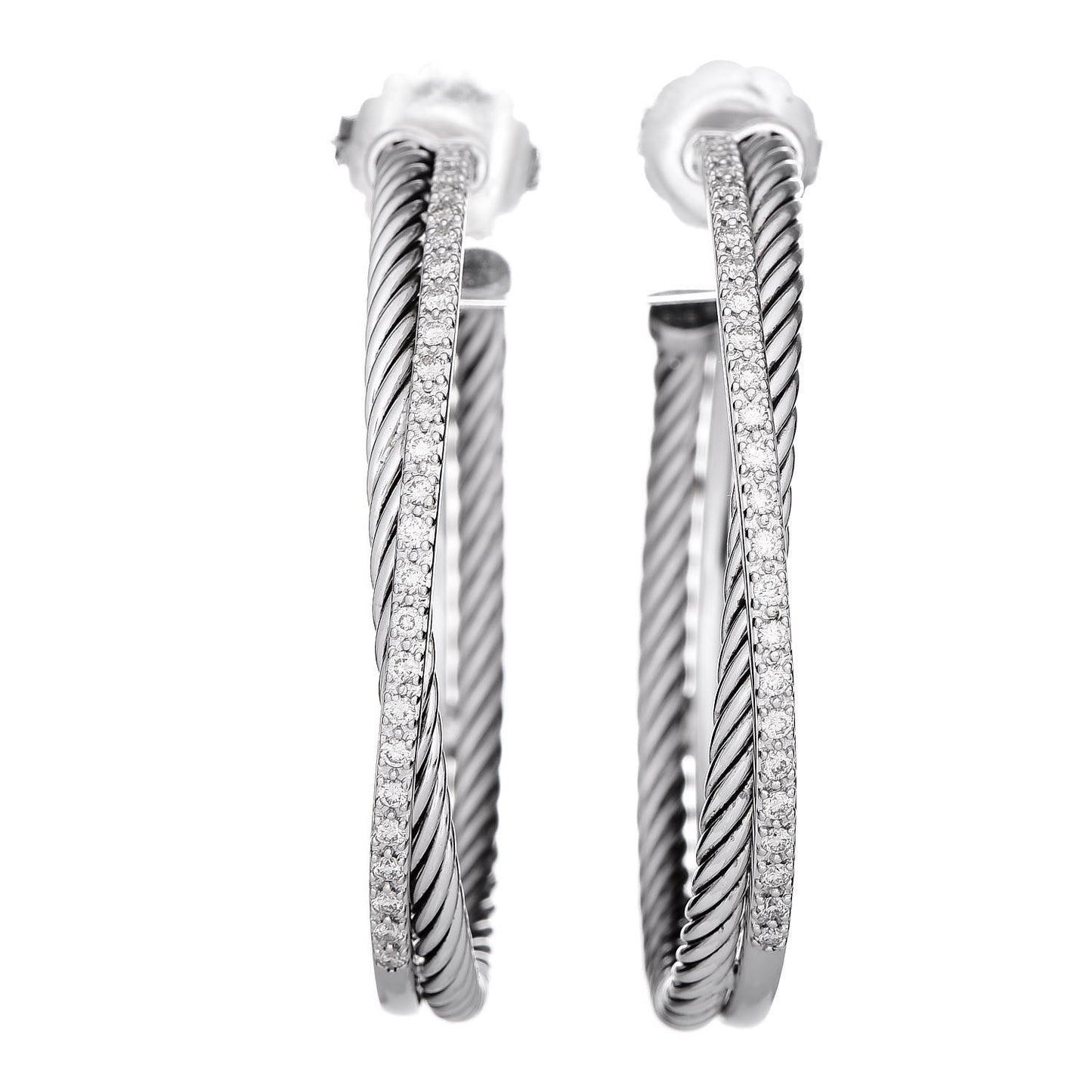 Sterling Silver Diamond Extra Large Crossover Hoop Earrings