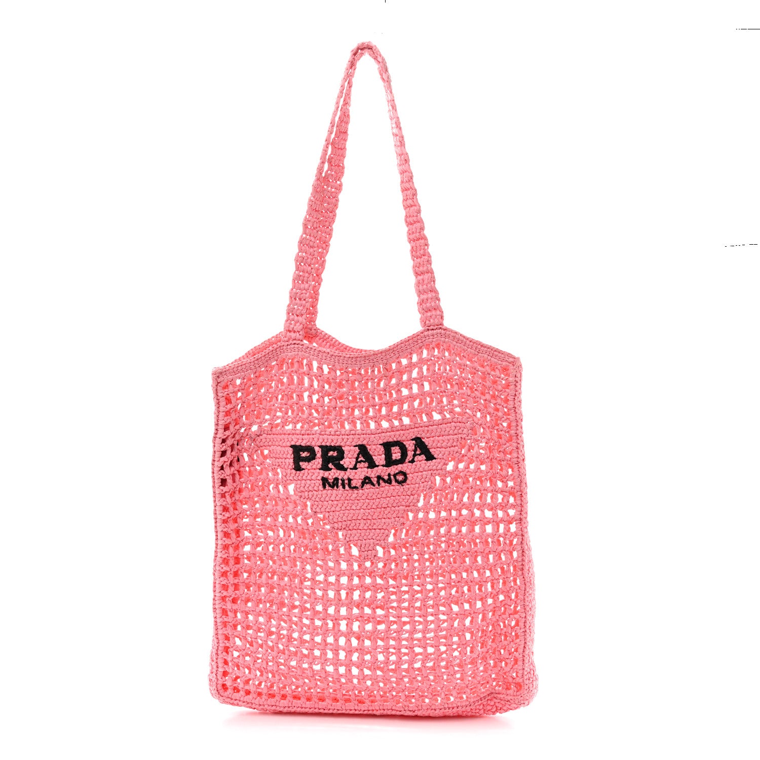 Prada Yarn Raffia Effect Crochet Logo Embroidered Tote Bag Petalo 1 of 11