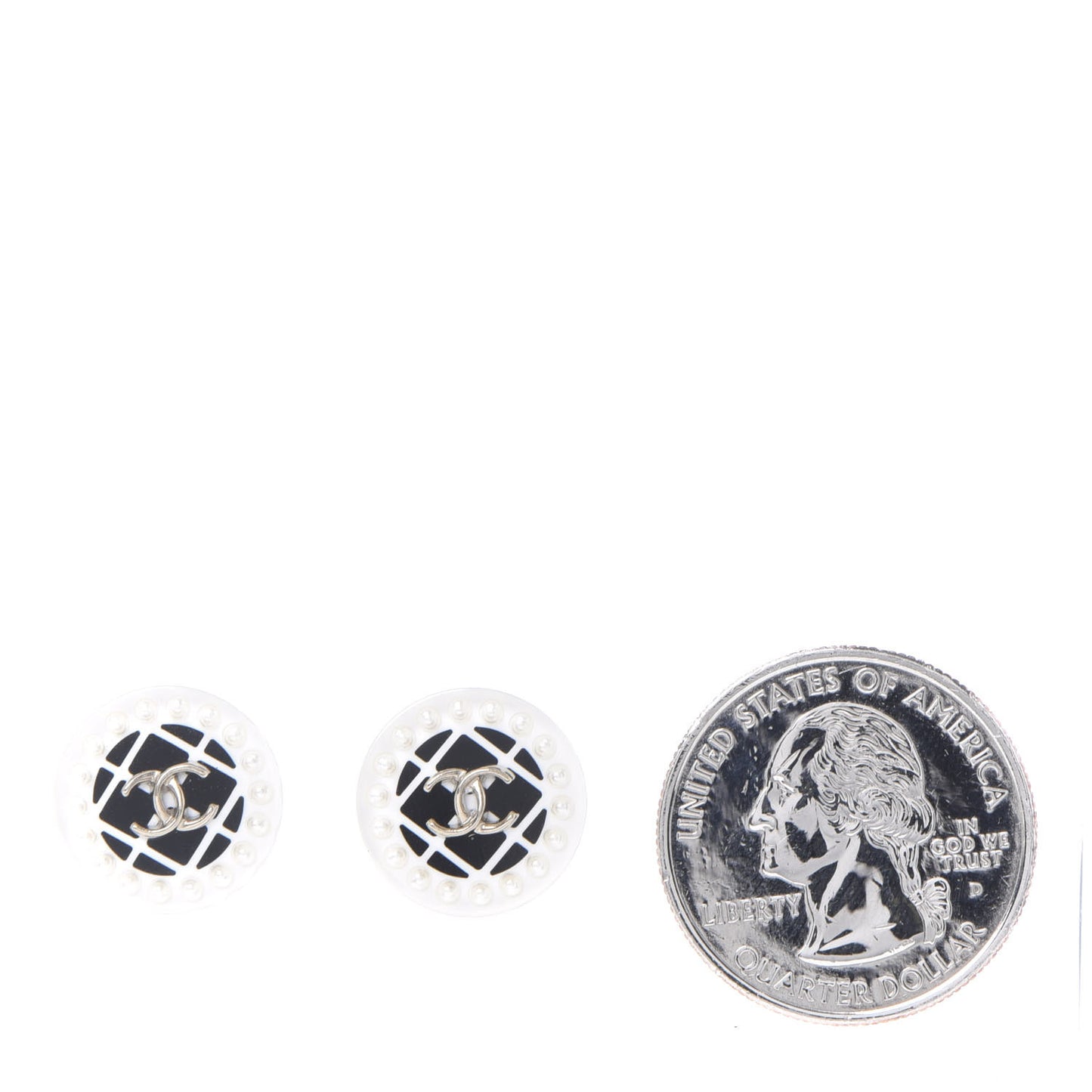 Resin Pearl CC Earrings White Black
